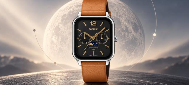 Casio MTP-M305LC-7AV arată ca un Apple Watch, dar ascunde un ceas analog cu fazele Lunii
