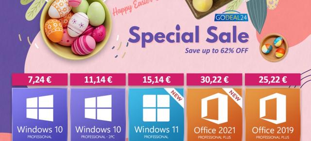 (P) Oferte speciale de Paște pe GoDeal24: Windows 10 de la 7.24 euro, bundle atractiv pentru prieteni, software util pentru PC-ul tău