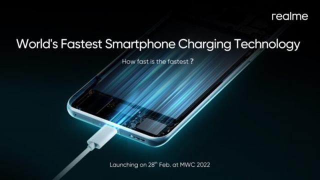 <b>realme continuă teaserele pentru evenimentul din cadrul MWC 2022; Va lansa cea mai rapidă tehnologie de încărcare rapidă pe 28 februarie</b>Multe companii din mainstream și-au confirmat prezența la târgul de tehnologie Mobile World Congress 2022 din Barcelona care apropo își va deschide porțile în acest weekend. Printre expozanții de la fața locului se va afla și realme care astăzi
