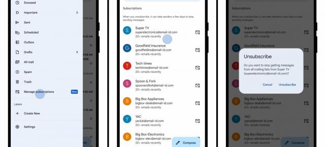 A început distribuirea funcției „Manage subscriptions” în Gmail; apare treptat pe Android, iOS și web