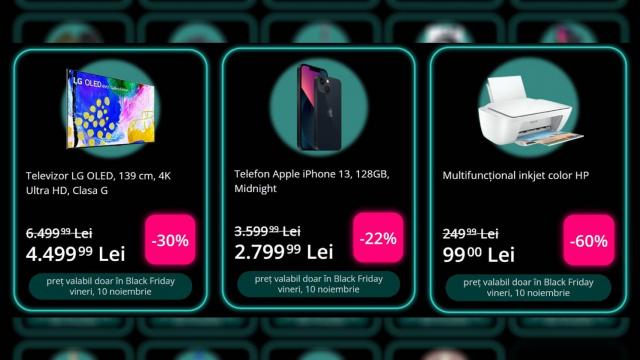 <b>Noi produse vedetă dezvăluite de către eMAG cu ocazia Black Friday 2023! iPhone 13 e pe listă</b>Ieri dimineață am aflat cam ce ne-a pregătit eMAG pentru Black Friday 2023. Era clar totuși că vom avea mult mai multe oferte, iar azi retailerul a dezvăluit alte produse vedetă. Pentru cei ce erau triști că doar un telefon cu Android se află pe listă