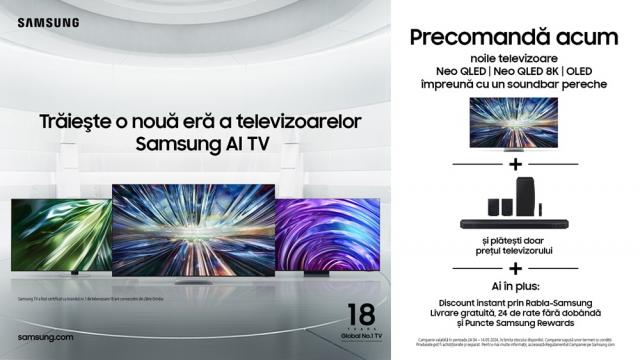 <b>Noua gamă de televizoare Samsung AI pe 2024 a fost prezentată oficială și include modele Neo QLED 4K, 8K, cât și OLED-uri + soundbar-uri</b>După cum ați observat, în ultimele zile am avut ocazia să vedem la treabă cele mai noi televizoare și dispozitive audio din gama Samsung 2024, pe listă fiind modele Neo QLED 4K și 8K, un OLED proaspăt cu panou anti-reflexie