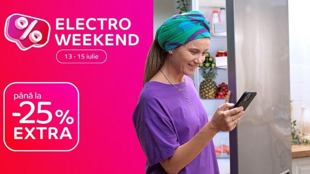 <b>Electro Weekend revine la eMAG! Smartphone-uri, laptopuri, televizoare, electrocasnice, toate cu până la 25% extra discount în perioada 13-15 iulie</b>Finalul săptămânii ne aduce reduceri serioase la eMAG, acolo unde are loc campania „Electro Weekend” în perioada 13-15 iulie. Astfel, până luni, la miezul nopții, avem suficient timp să căutăm produsele dorite și să le achiziționăm cu extra-discount