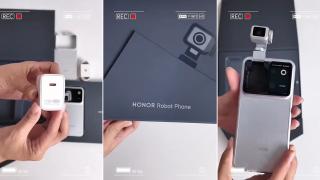 Honor Robot Phone apare într-un clip de unboxing înainte de lansare; Camera pe braț robotic se deschide în doar 0.8 secunde!