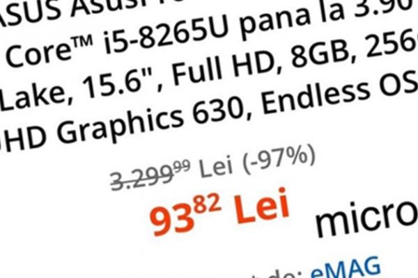 eMAG a greșit din nou prețurile și va livra; Laptop-uri cu reduceri de până la 97%, inclusiv modele de gaming