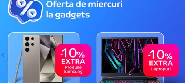 Oferta de miercuri la gadgets pe eMAG: telefoane Samsung, laptop-uri și PC-uri cu extra reducere de până la 20%