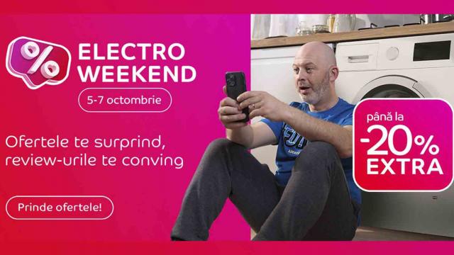 <b>O nouă roundă de Electro Weekend acum la eMAG! 25% extra-discount pentru HUAWEI Pura 70, Galaxy A55 cu discount, brățară fitness sub 170 lei</b>Sfârșitul acestei săptămâni ne aduce reduceri mari de la eMAG, retailerul demarând o nouă rundă din campania „Electro Weekend”. Găsim în ofertă smartphone-uri, laptopuri, PC-uri, televizoare, electrocasnice mari și mici, toate cu până la 20% extra-discoun