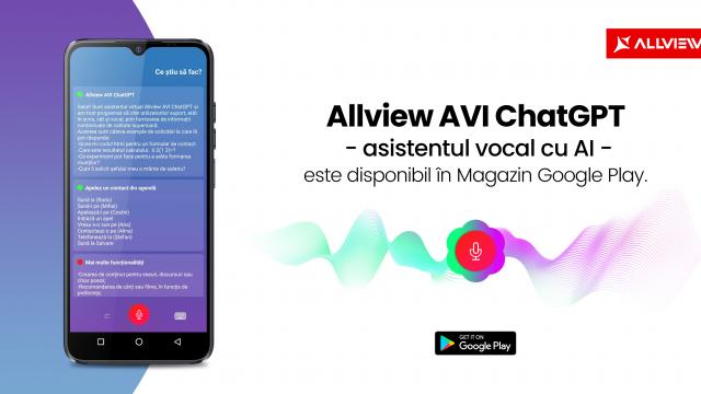 <b>Allview AVI ChatGPT este disponibil de astăzi pentru toate terminalele Android! Asistentul vocal în limba română ajunge pe telefonul tău</b>Ziua mult așteptată a sosit, ziua în care ai la dispoziție pe telefonul tău un asistent vocal în limba română. Numele lui este Allview AVI ChatGPT și dacă până mai ieri era disponibil doar pe dispozitivele Allview, de acum poate fi descărcat 