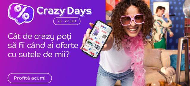 Crazy Days a revenit la eMAG (25-27 iulie): Laptop de gaming la 2599 lei, oferte speciale la smartphone-uri, gadget-uri, electrocasnice și alte mii de produse