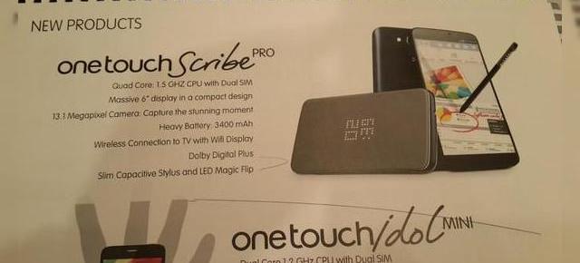Alcatel One Touch Scribe Pro, un nou phablet de 6 inch cu procesor quad core si dual SIM