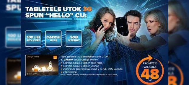 Toate tabletele 3G din portofoliul UTOK beneficiază de 100 lei reducere; o cartelă Orange cu 5 euro credit și o husă sunt incluse la pachet
