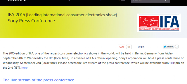 IFA 2015: Conferința Sony de la IFA 2015, poate fi urmărita Live aici!