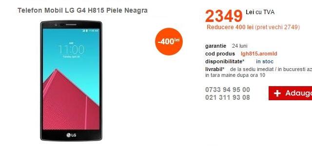 <b>LG G4 în varianta cu spate din piele costă 2.349 lei la Cel.ro; iată și alte reduceri</b>Astăzi, 11 august, pare a fi o zi numai bună pentru retaileri, magazine online ce au dat startul unor campanii speciale de reduceri. Astfel, după eMAG, și cei de la Cel.ro vin tare din spate cu o ofertă destul de interesantă ce implică...