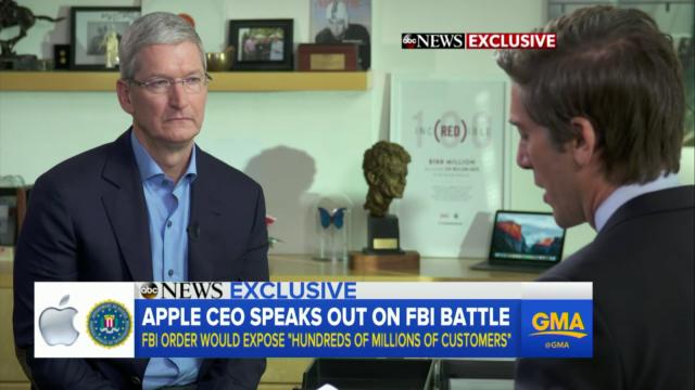 <b>Tim Cook acordă un interviu celor de la ABC News, în care discută despre scandalul Apple - FBI legat de deblocarea iPhone-ului teroriştilor (Video)</b>​ CEO-ul Apple, Tim Cook s-a remarcat &icirc;n această lună printr-o scrisoare deschisă &icirc;n care a explicat de ce nu poate colabora cu FBI, prin realizarea unui tool care să spargă protecţia unui iPhone. E vorba despre un model iPhone 5c al...