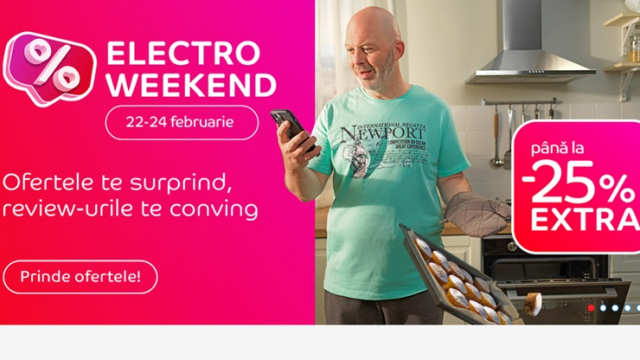 <b>Ultimul weekend din luna februarie nu aduce doar temperaturi negative, ci și reduceri mari pe eMAG în Electro Weekend (extra discount)</b>Este din nou weekend și asta înseamnă un singur lucru - promoții! eMAG ne propune o nouă campanie Electro Weekend în care discount-urile extra urcă până la 25% folosind codurile promo asociate. Avem ca de fiecare dată o mulțime 