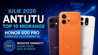 HONOR 600 Pro conduce topul telefoanelor midrange în AnTuTu; MediaTek ocupă toate cele 10 poziții