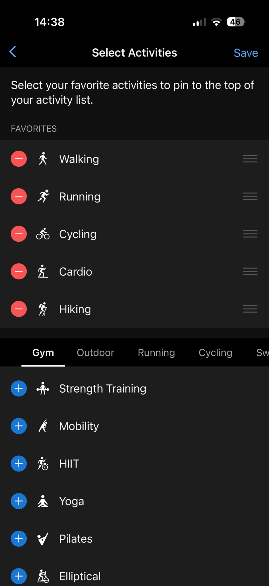 Garmin CIRQA - Aplicația Connect (galerie)