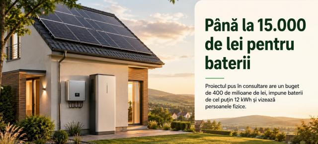 Până la 15.000 de lei pentru prosumatorii care își montează baterii – contribuția proprie ar fi de minimum 25%