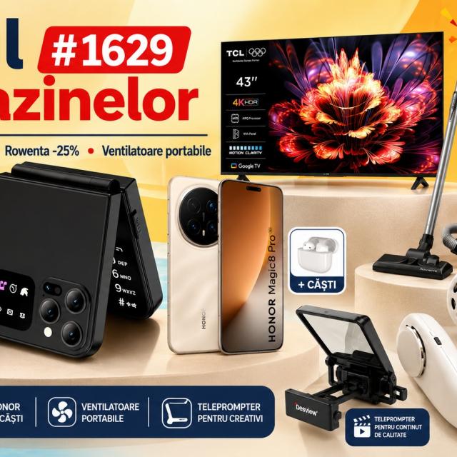 Telefon pliabil de 300 lei și reduceri la electrocasnice Rowenta