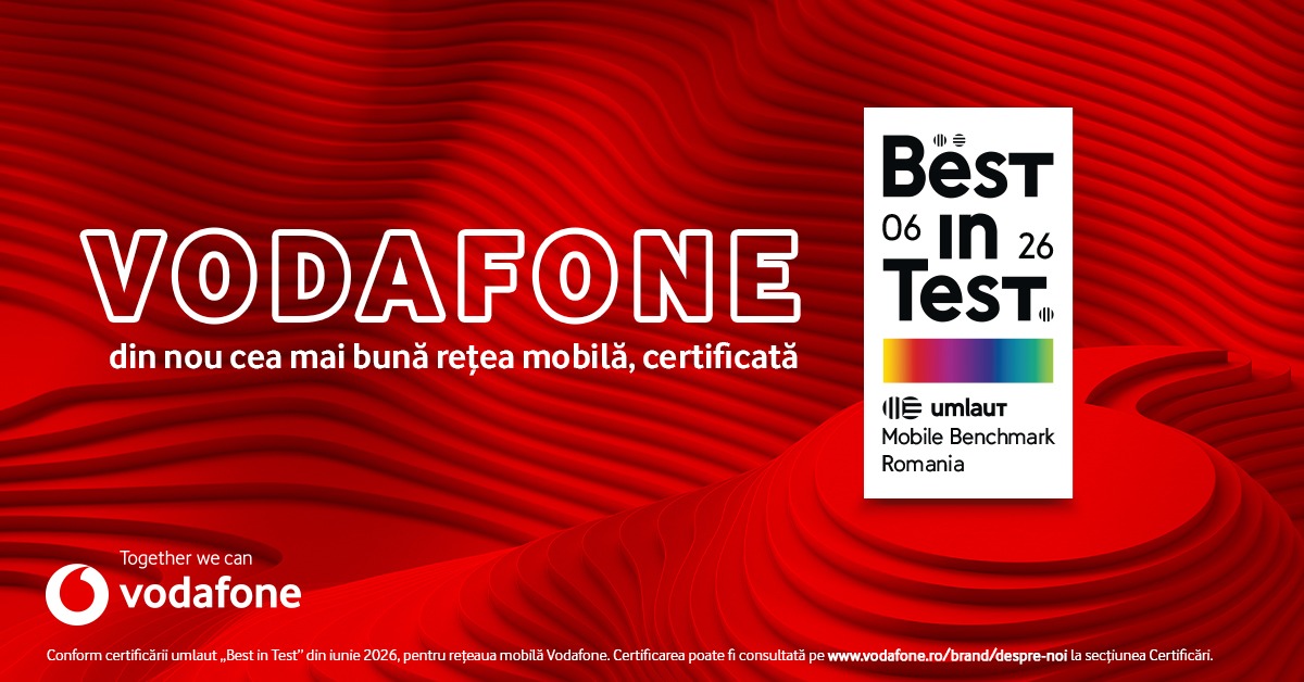 Vodafone obține al cincilea „Best in Test” consecutiv în România; Vocea, datele și fiabilitatea au primit cele mai mari scoruri