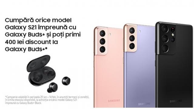 <b>Achiziția lui Samsung Galaxy S21 îți aduce căștile Buds+ pentru doar 149 lei în noua campanie promo Samsung</b>Startul livrărilor lui Galaxy S21 a început de astăzi pe plan local și odată cu acest eveniment s-a încheiat și promoția specială de precomandă Samsung prin care cumpărătorii primeau șansa de a câștiga o pereche de căști 