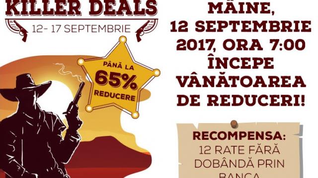 <b>evoMAG.ro anunţă reduceri de până la 65% în cadrul campaniei Killer Deals; Campania porneşte pe 12 septembrie la ora 07:00</b>evoMAG.ro e gata pentru o nouă campanie de reduceri a produselor sale, care vor primi discounturi chiar şi de 65% în perioada următoare. Sute de oferte sunt incluse în promoţie şi totul începe pe 12 septembrie, la ora 07:00.