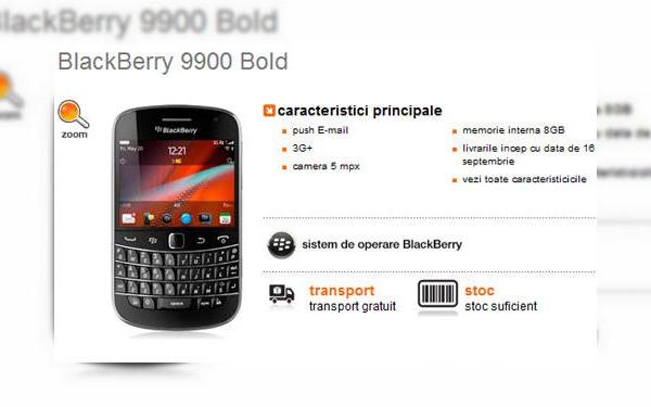 BlackBerry Bold 9900 disponibil În România prin Orange