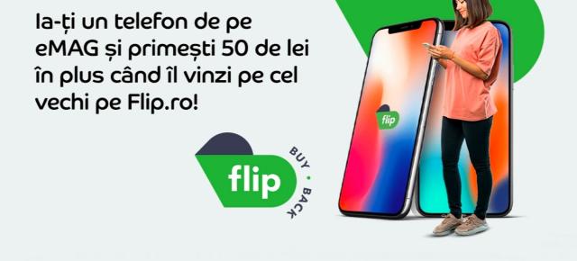 Achiziția unui telefon nou de la eMAG îți aduce 50 de lei în plus când îl vinzi pe cel vechi pe Flip.ro!