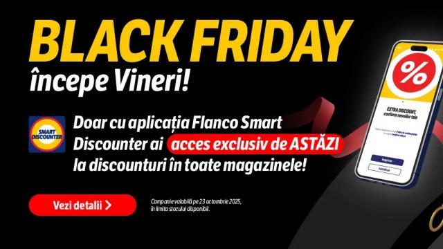 <b>Black Friday 2025 a început mai devreme la Flanco, iată catalogul pentru prima rundă de reduceri! </b>Suntem aproape de finalul lunii octombrie și știm cu toții ce înseamnă asta - Black Friday 2025. Ca de fiecare dată există retaileri ce grăbesc startul, iar unul dintre ei este Flanco care începe campania de reduceri chiar de astăzi