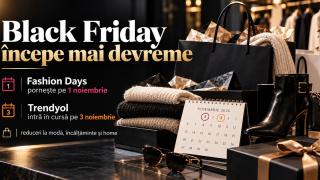 Fashion Days începe Black Friday pe 1 noiembrie cu reduceri de până la 90%; Trendyol pornește pe 3 și ține ofertele până pe 15