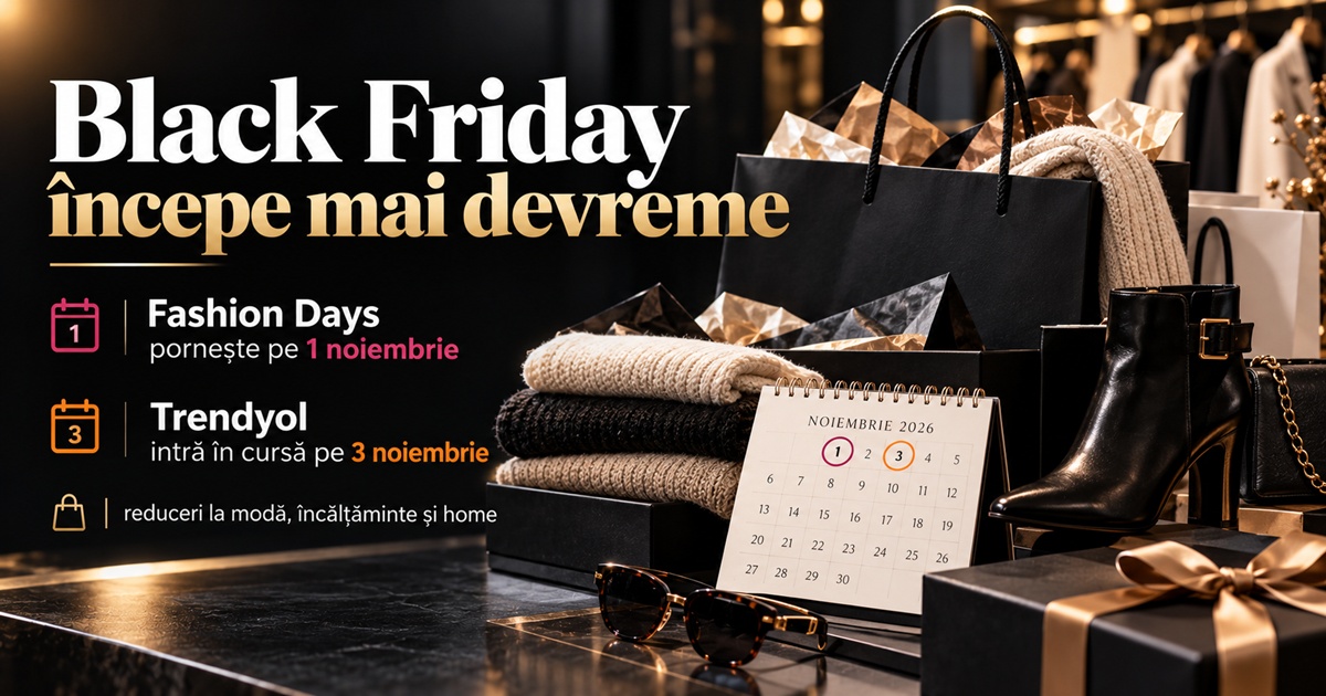 Fashion Days începe Black Friday pe 1 noiembrie cu reduceri de până la 90%; Trendyol pornește pe 3 și ține ofertele până pe 15