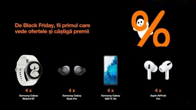 <b>Orange România va demara curând campania Black Friday 2021 şi oferă premii atractive la un concurs</b>Black Friday 2021 începe în curând la Orange România şi odată cu el vine şi o campanie tip tombolă, cu premii atractive. Ele vor fi acordate prin tragere la sorţi şi includ telefoane, căşti, ceasuri inteligente şi căşti, aşa cum aflăm
