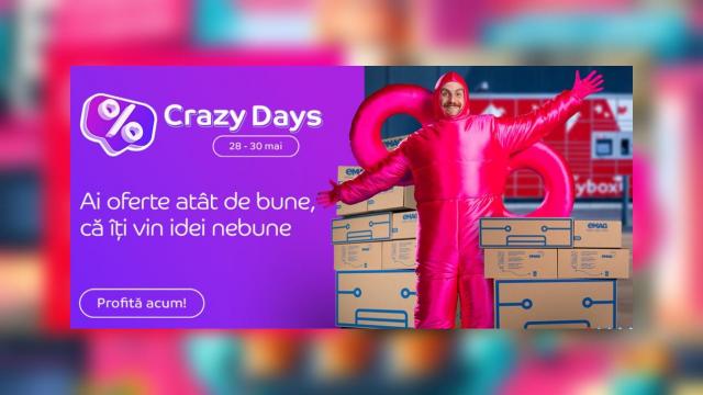 <b>eMAG îți aduce super oferte Crazy Days doar între 28 și 30 mai: televizoare pentru finala Champions League, telefoane și gadget-uri de vară</b>Cu vara care aproape că ne bate la ușă și cu 1 Iunie foarte foarte aproape, iată că eMAG vine în întâmpinarea noastră cu o nouă campanie de reduceri din seria Crazy Days. Poți profita de oferte spectaculoase la mii de produse din categoriile