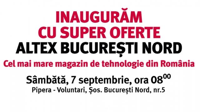 <b>Magazinul ALTEX BUCUREȘTI NORD va avea parte de o inaugurare oficială pe 7 septembrie! iPhone 15 Pro Max, PS5 sub 2000 lei și multe alte oferte speciale</b>La mijloc de lună august am avut un material dedicat și un tur împărțit în mai multe părți pentru a vă arăta noul magazin ALTEX București Nord, amplasat în Pipera. Are 3 etaje, o suprafață de 6000 mp și spații de gaming, testare telefoane