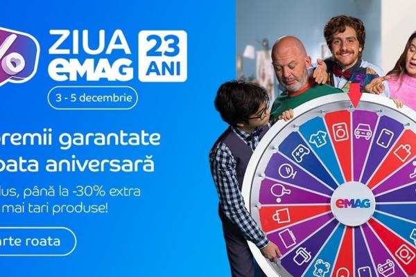 eMAG aniversează 23 de ani! Retailerul introduce roata aniversară cu vouchere cadou și oferă extra-discount la o mulțime de produse