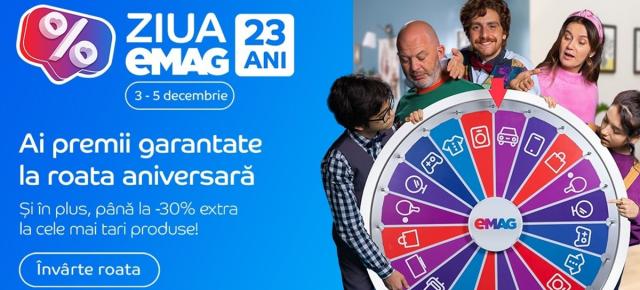 eMAG aniversează 23 de ani! Retailerul introduce roata aniversară cu vouchere cadou și oferă extra-discount la o mulțime de produse